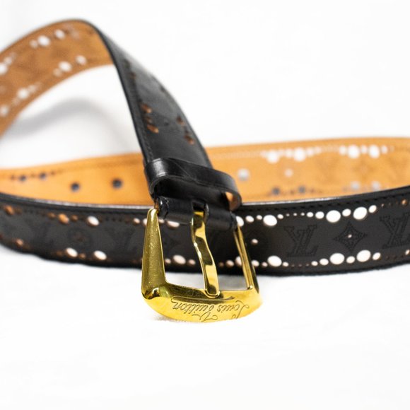 Louis Vuitton Black Perforated Leather Phoenix Belt Designer Size 90 | 36 - Picture 4 of 10